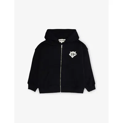 The Couture Club Kids' Black Monogram-appliqué Zip-up Cotton-jersey Hoody 1-10