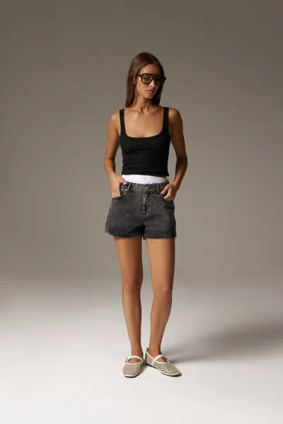 The Couture Club Boxer Waistband Denim Shorts - Black Wash