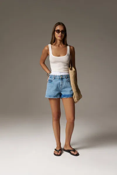 The Couture Club Boxer Waistband Denim Shorts - Light Blue Wash
