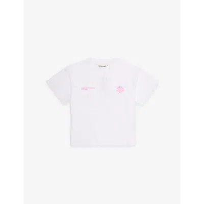 The Couture Club Kids' Brand-print Short-sleeves Stretch-woven Blend T-shirt 1-8 Y In White/pink