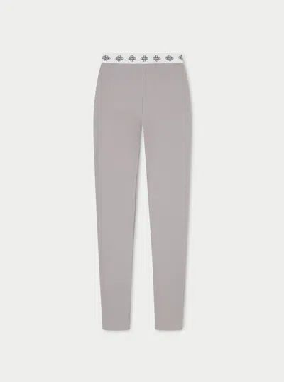 The Couture Club Branded Waistband Ribbed Leggings - Grey In Gray