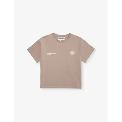 The Couture Club Brand-print Short-sleeves Stretch-woven Blend T-shirt 1-8 Y In Brown