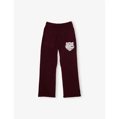 The Couture Club Kids' Burgundy Monogram Branded Knitted Jogging Bottoms 1 In Brown