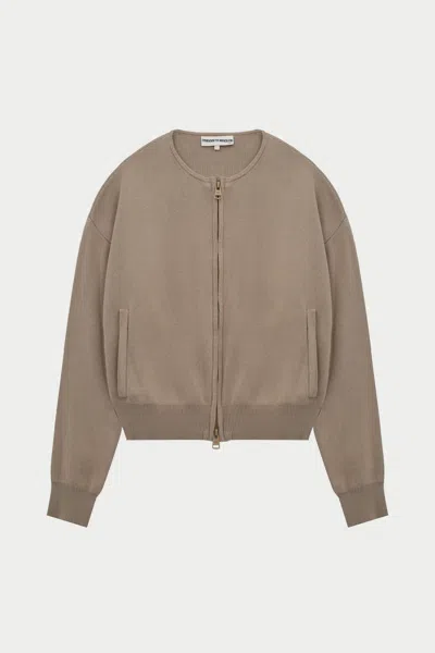 The Couture Club Collarless Knitted Zip Through Bomber - Beige In Brown