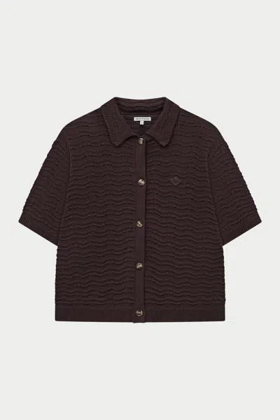 The Couture Club Crochet Knit Short Sleeve Shirt - Brown