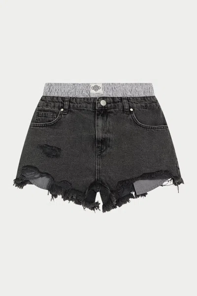 The Couture Club Double Layer Boxer Denim Shorts - Black Wash