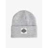 The Couture Club Greymarl Emblem-badge Ribbed Knitted Beanie Hat In Gray