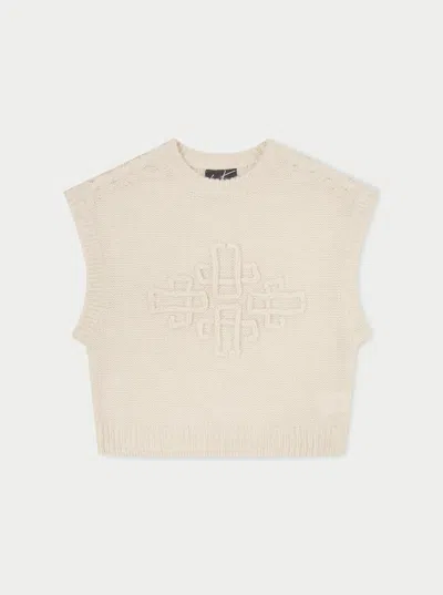 The Couture Club Emblem Oversized Knit Vest - Stone In Neutral