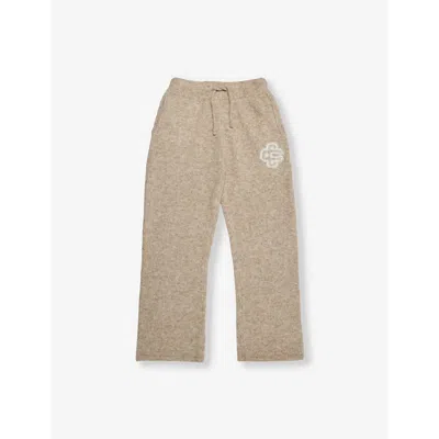The Couture Club Fluffy Branded Knit Jogging Bottoms 1-8 Years Beig In Beige