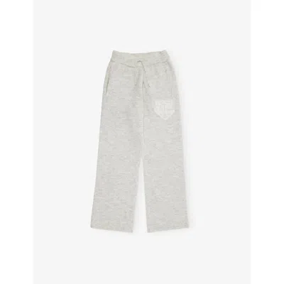 The Couture Club Kids' Greymarl Emblem Fluffy Straight-leg Knitted Jogging Bottoms 1-10 In Gray