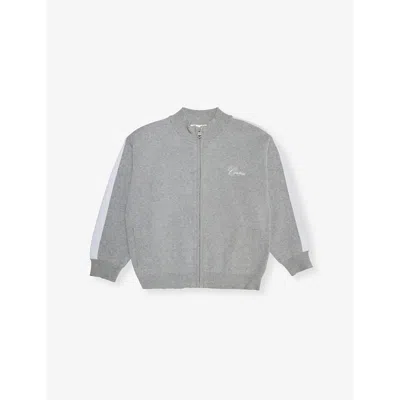 The Couture Club Kids' Greymarl Funnel-neck Side-stripe Cotton-jersey Jacket 1-8 Y