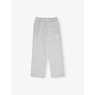 The Couture Club Kids' Greymarl Monogram-appliqué Cotton-blend Jogging Bottoms 1-10 In Gray