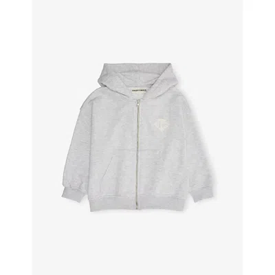 The Couture Club Kids' Greymarl Monogram-appliqué Zip-up Cotton-blend Hoody 1-10 In Gray