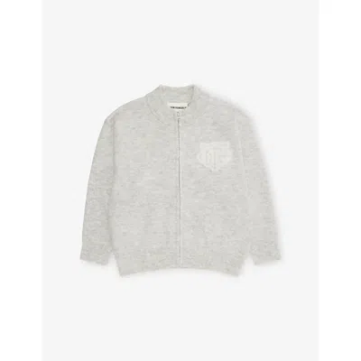 The Couture Club Kids' Greymarl Monogram Fluffy Zip-through Knitted Jumper 1-10 In Gray
