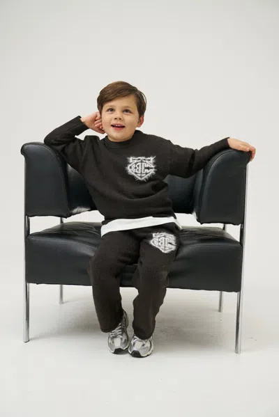 The Couture Club Junior Monogram Emblem Fluffy Knit Joggers - Brown In Gray