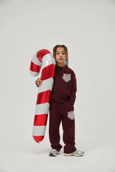 The Couture Club Junior Monogram Emblem Fluffy Knit Joggers - Burgundy