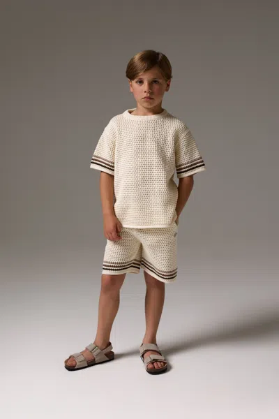 The Couture Club Junior Stripe Crochet Knit Shorts - Off White