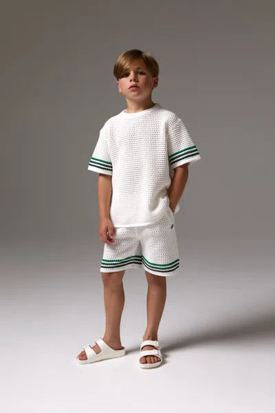 The Couture Club Junior Stripe Crochet Knit Shorts - White
