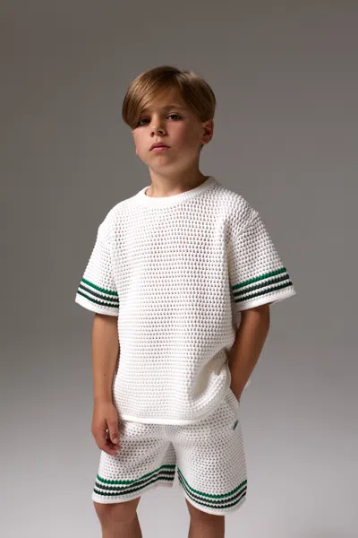 Junior Stripe Crochet Knit T-shirt - White from The Couture Club