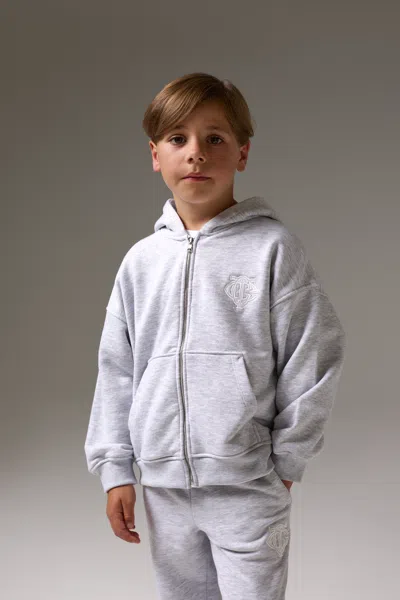 Junior Zip Through Emblem Applique Hoodie - Grey Marl In Pattern from The Couture Club