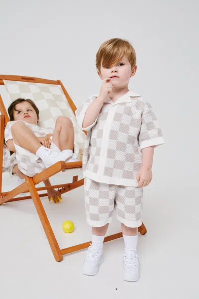The Couture Club Kids Knitted Checkerboard Shorts - Off White In Multi