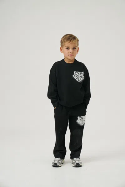 The Couture Club Kids Monogram Emblem Fluffy Knit Joggers - Black