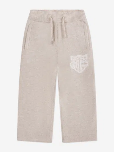 The Couture Club Kids Monogram Emblem Fluffy Knit Joggers In Brown