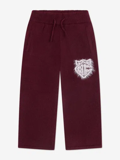 The Couture Club Kids Monogram Emblem Fluffy Knit Joggers In Brown