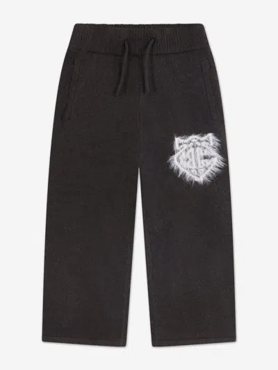 The Couture Club Kids Monogram Emblem Fluffy Knit Joggers In Black