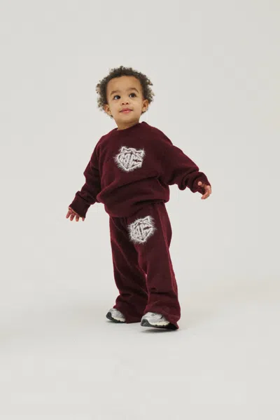 The Couture Club Kids Monogram Emblem Fluffy Knit Joggers - Burgundy