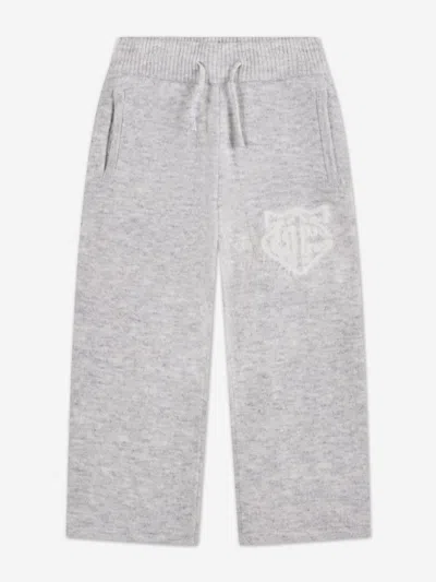 The Couture Club Kids Monogram Emblem Fluffy Knit Joggers In Gray