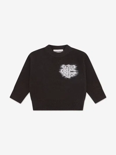 The Couture Club Kids Monogram Emblem Fluffy Knit Jumper In Black