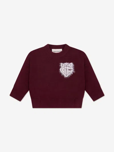 The Couture Club Kids Monogram Emblem Fluffy Knit Jumper In Brown