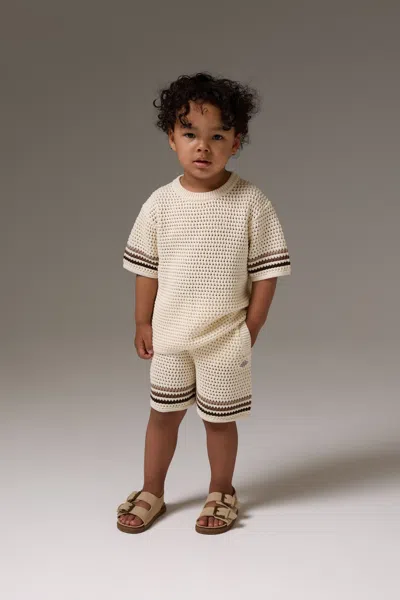 The Couture Club Kids Stripe Crochet Knit Shorts - Off White In Neutral