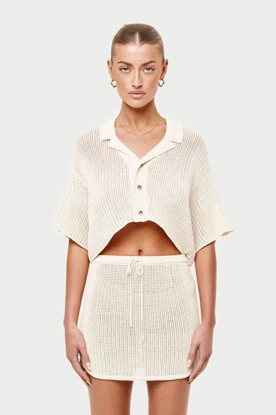 Knitted Cropped Resort Shirt - Off White In Neutral from The Couture Club