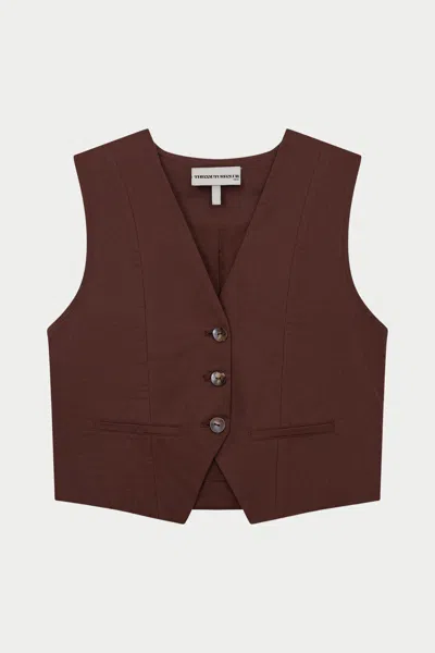The Couture Club Linen Blend Waistcoat - Chocolate In Brown