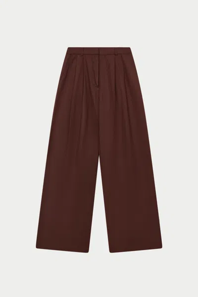 The Couture Club Linen Blend Wide Leg Pleated Trousers - Chocolate In Brown