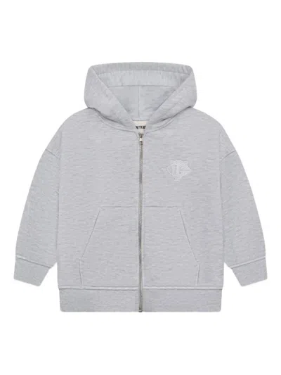 The Couture Club Kids' Logo-embroidered Zip-up Hoodie In Gray