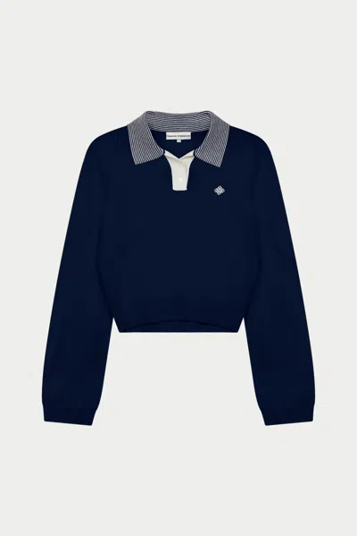 The Couture Club Womens Navy Striped-collar Embroidered-logo Polo Top In Blue