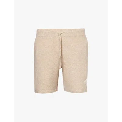 The Couture Club Mens Beige Fluffy-knit Brand-pattern Regular-fit Knitted Shorts