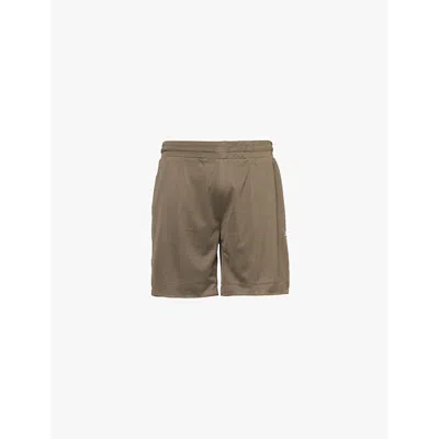 The Couture Club Mens Khaki Airtex Panelled Relaxed-fit Woven Shorts