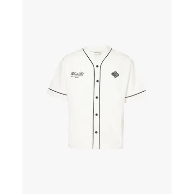 The Couture Club Mens Offwhite Brand-embroidered Contrast-piping Cotton-blend Jersey Shirt In White