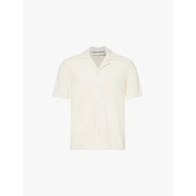 The Couture Club Mens Offwhite Brand-embroidered Ribbed Stretch-woven Shirt