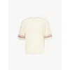 The Couture Club Mens Offwhite Stripe-sleeve Cotton Crochet-knit T-shirt In Offwhite