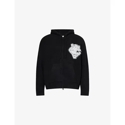 The Couture Club Mens Black Fluffy Emblem Knitted Hoody