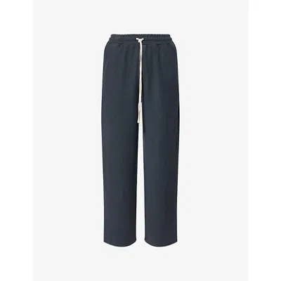 The Couture Club Mens Ribbed Wide-leg Cotton-jersey Jogging Bottoms Black In Blue
