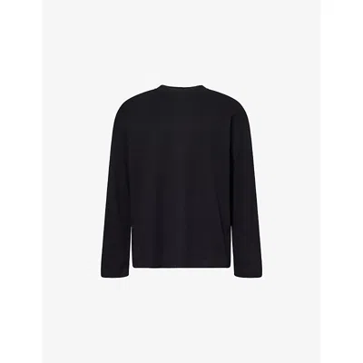 The Couture Club Mens Black Waffle Long-sleeve Cotton Top