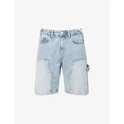 The Couture Club Mens Bluewash Carpenter Patch-pocket Denim Shorts