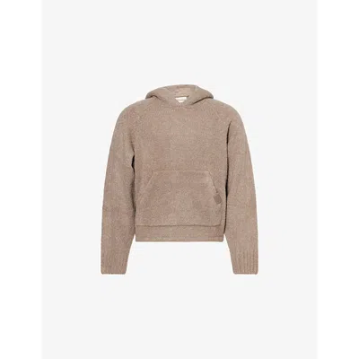 The Couture Club Mens Boucle Kangaroo-pocket Knitted Hoody Brown Xs