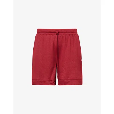 The Couture Club Mens Airtex Embroidered-text Breathable Woven Shorts Burgundy